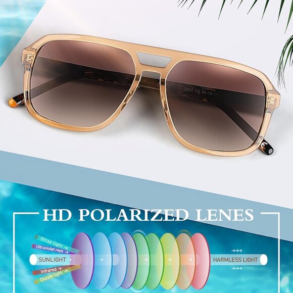 Women Polarized Acetate Sunglasses Square Aviator UV Protection Trendy Travel Be - Picture 4 of 6